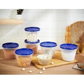 Solimo Nestable & Stackable Polypropylene Container Set, Round, 1000 ml, Set of 6, Blue